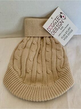 New! Doggie Design Cable Knit Dog Sweater in Beige.  XS